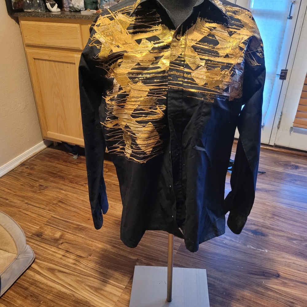 Men's Black and Gold Casual Button Down Shirt